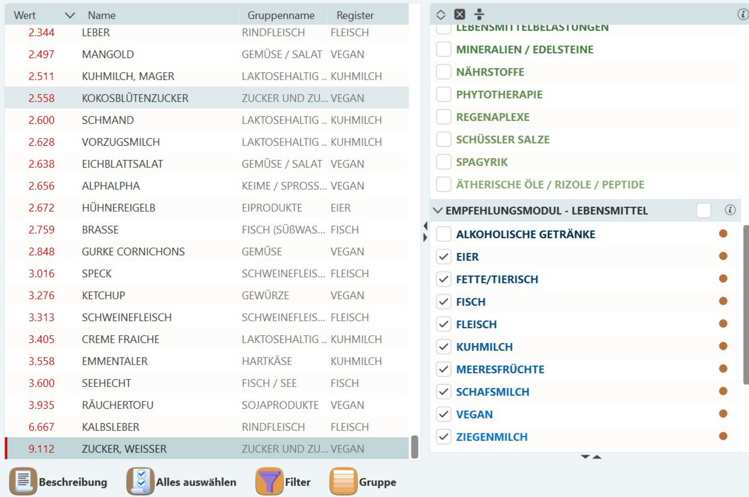 Metavital_Lebensmittelliste-Ausschnitt_schädigend
